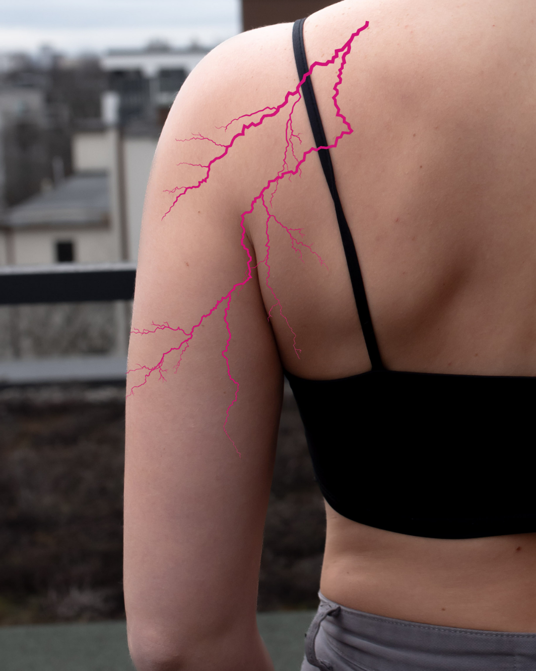 Rażący piorun - Neonowy tatuaż zmywalny 25x15 cm