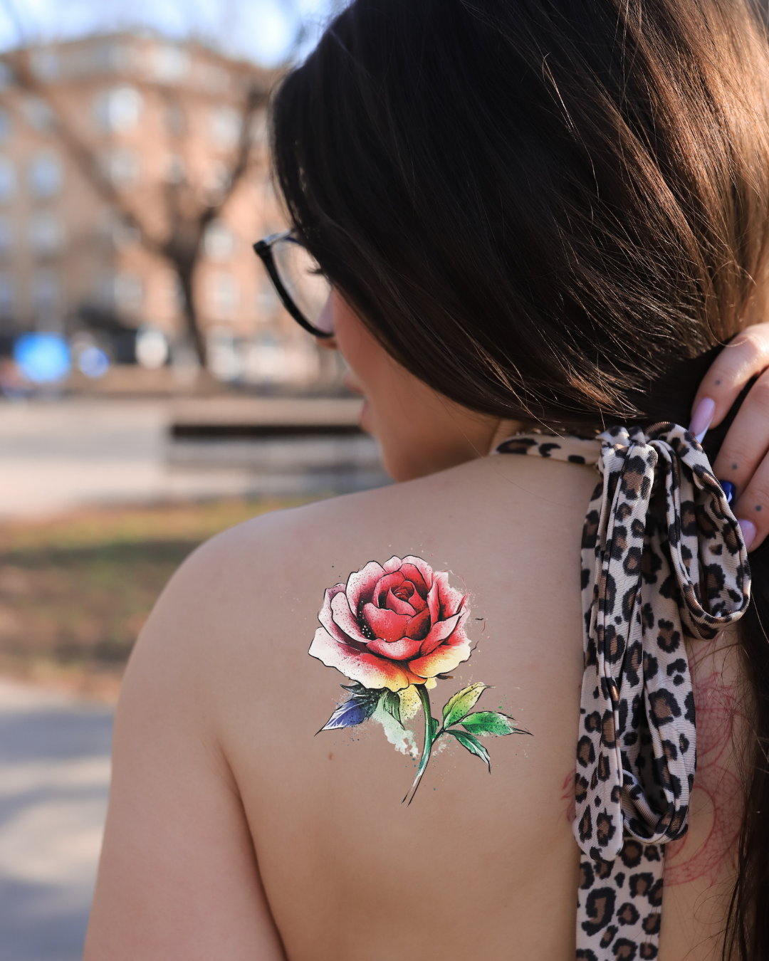 Tęczowa róża - Tatuaż zmywalny 8x8