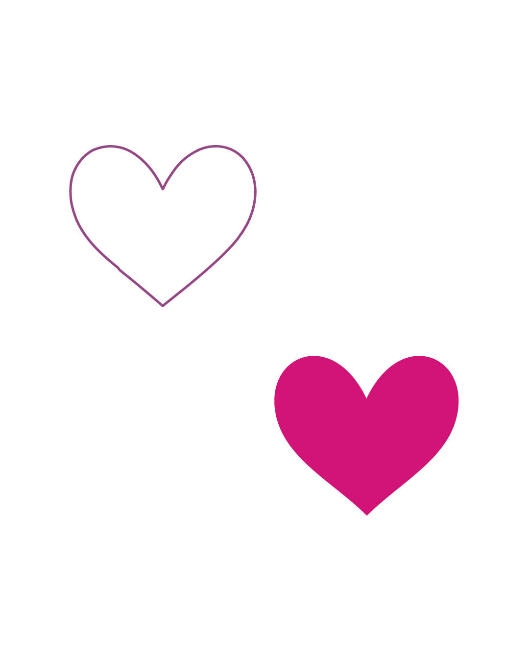 Neonowy tatuaż tymczasowy z dwoma serduszkami – różowe serce wypełnione i fioletowy kontur, prosty i romantyczny wzór idealny na walentynki, randkę lub prezent dla bliskiej osoby