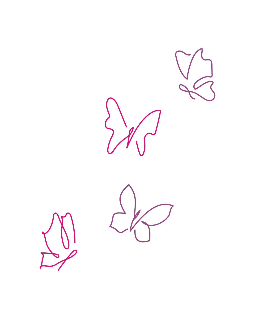 Neonowy tatuaż tymczasowy z pięcioma motylami – delikatne kontury w różowym i fioletowym kolorze, minimalistyczny wzór idealny na lato i festiwale