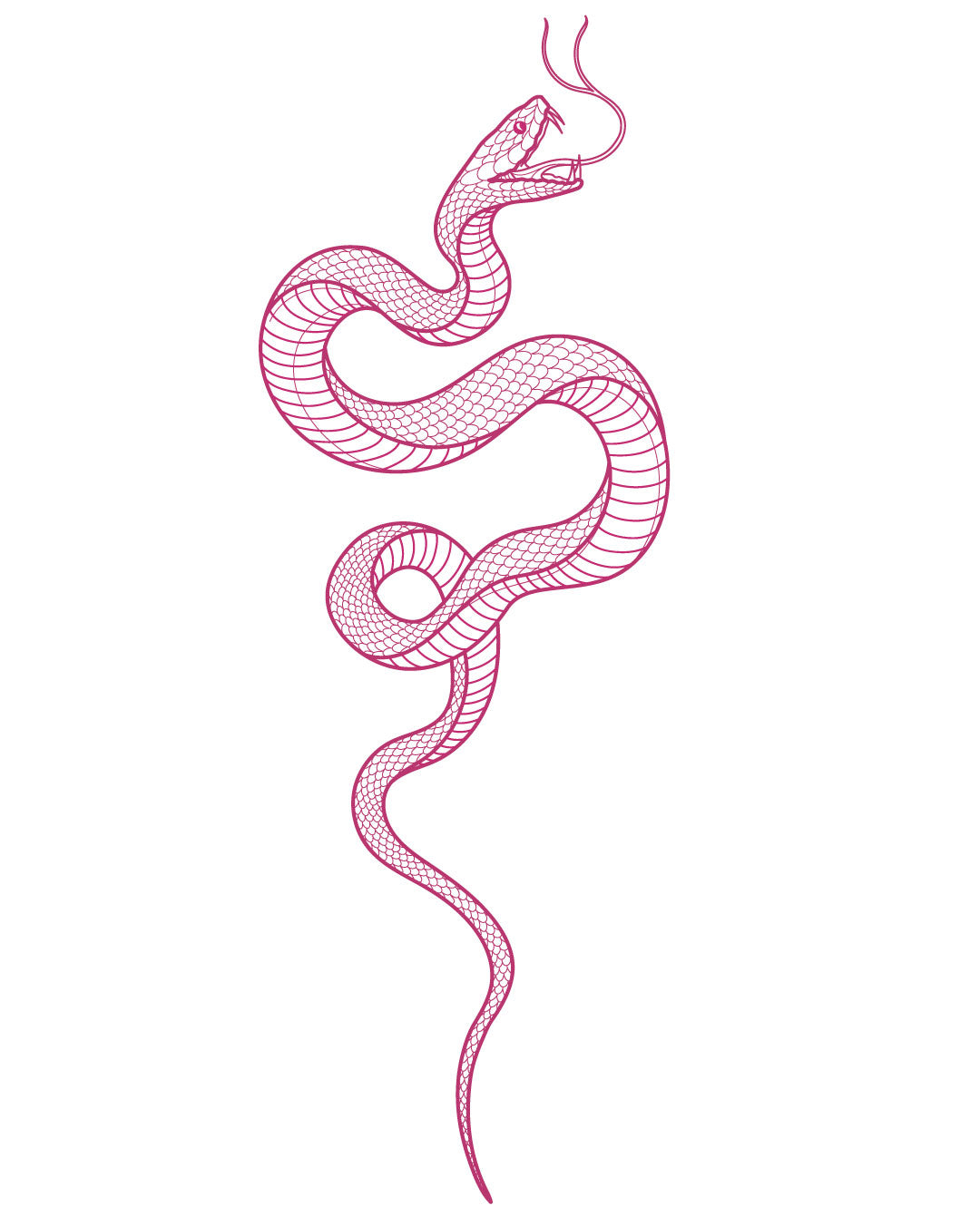 Neonowy tatuaż tymczasowy z wężem – różowy, szczegółowy kontur węża z otwartą paszczą, mocny wzór idealny na festiwale, imprezy i dla fanów drapieżnych motywów