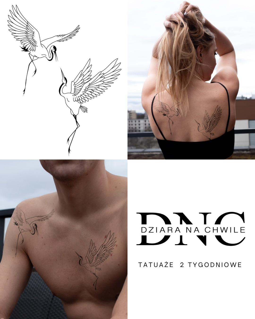 Dancing żuraw - Tatuaż tymczasowy Jagua 25x15