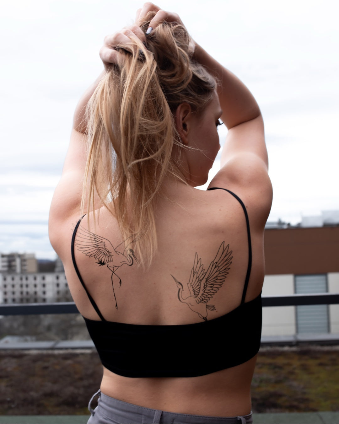 Dancing crane - Temporary tattoo Jagua 25x15