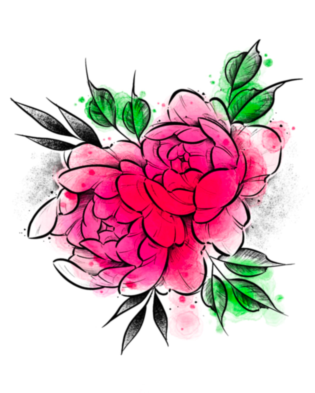 Piwne piwonie - Tatuaż zmywalny 12x8