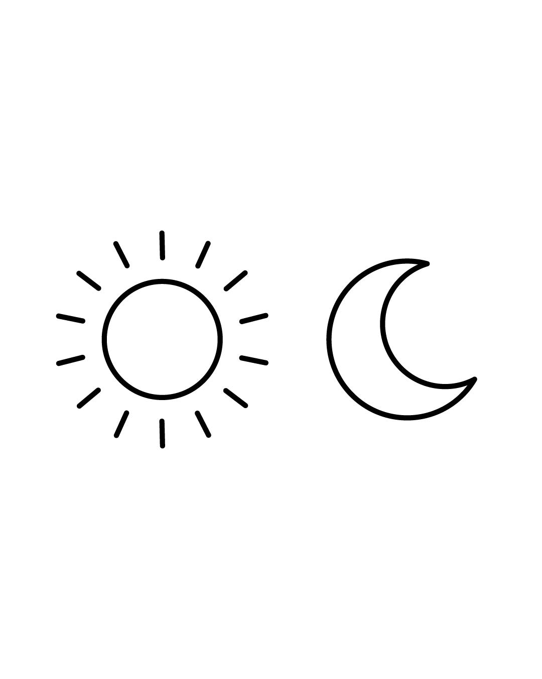 Tymczasowy tatuaż przedstawiający minimalistyczne symbole słońca i księżyca — linearny, czarno-biały wzór symbolizujący równowagę, idealny na nadgarstek, kostkę lub obojczyk.
