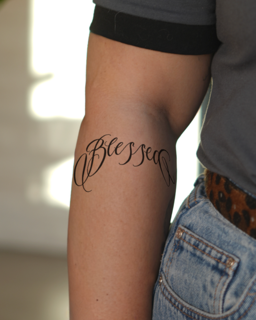 Napis Blessed - Tatuaż tymczasowy Jagua 12x8