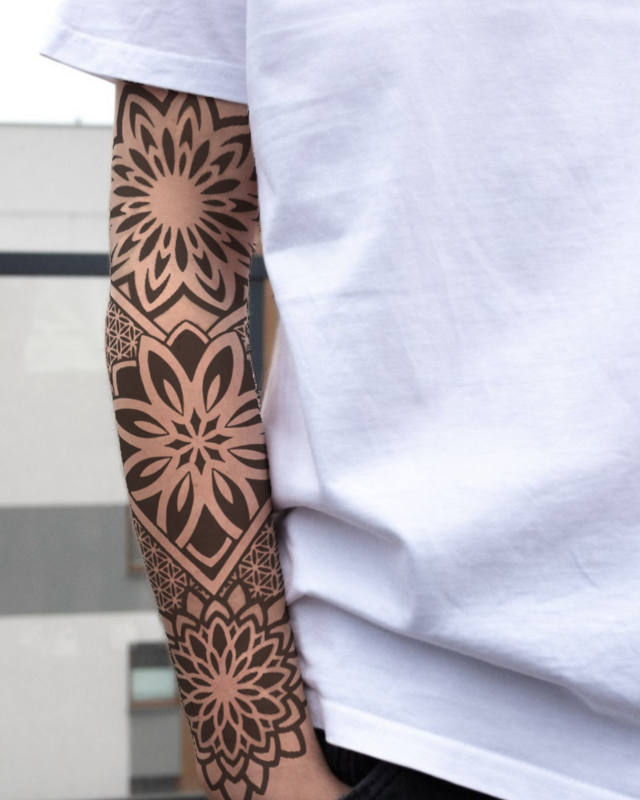 Mandalowy rękaw - Tatuaż tymczasowy Jagua 45x15